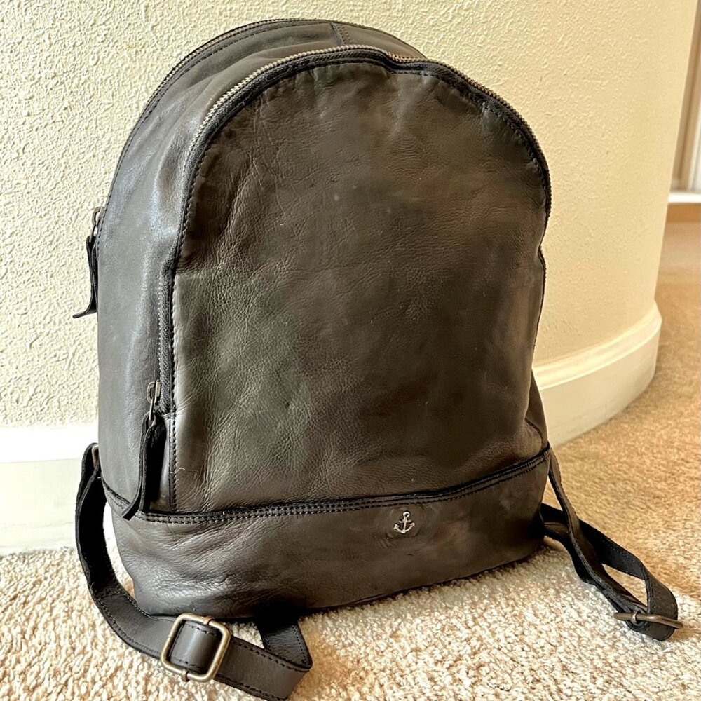 NWT Harbour 2nd Leather Double Zip Backpack- Black